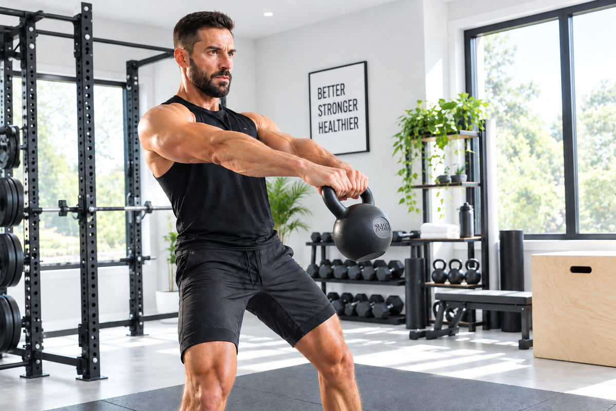 Athlète avec kettlebell net